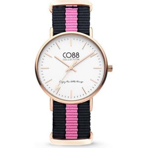 CO88 Collection Watches 8CW 10033 Horloge - Nato Band - Ø 36 mm - Zwart / Roze
