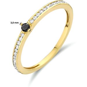 Schitterende 14 Karaat Gouden Ring Zwart en Wit Zirkonia 17.25 mm. (maat 54)| Verlovingsring|Aanzoek
