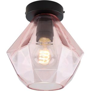 Olucia Anoek - Retro Plafondlamp - Aluminium/Glas - Roze;Zwart - Overig - 20 cm