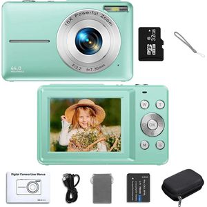 Vlog Camera - Digitale Camera - Perfect Voor Kinderen - 32GB micro SD kaart - 16x Zoom - IPS 2.4 Inch LCD-scherm - 44.0 Megapixels - Mintgroen