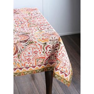 Tafelkleed, 100% katoen, decoratief, wasbaar, vierkant tafelkleed voor Moederdag, keuken, eten, buffetfeesten en camping, Damask - lente/zomer (140 cm x 180 cm)