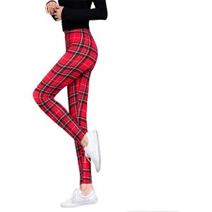 legging met geruit patroon / Yogalegging / Yogabroek / Highwaist legging / High Waist Sport Legging / Dames Sport legging /Rood-Zwart / S