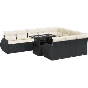 vidaXL 11-delige Loungeset met kussens poly rattan zwart - Tuin Bankstel - Tuin Bankstellen - Buiten Bankstel - Patio Bankstel