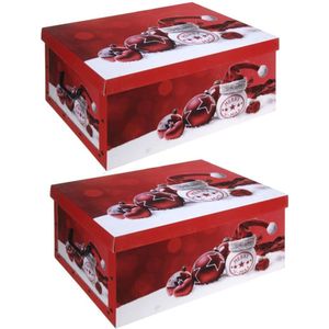 Pakket van 2x stuks rode kerstballen/kerstversiering opbergbox 49 cm