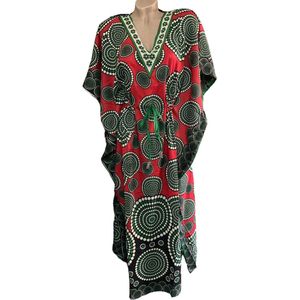 Kaftan - Jurk - Lang - Print - Rood - Maat One size (162)