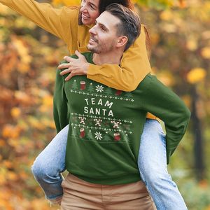 Kersttrui Candy Cane - Met tekst: Team Santa - Kleur Groen - ( MAAT XXL - UNISEKS FIT ) - Kerstkleding voor Dames & Heren