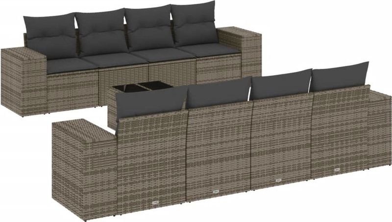 vidaXL - 9-delige - Loungeset - met - kussens - poly - rattan - grijs