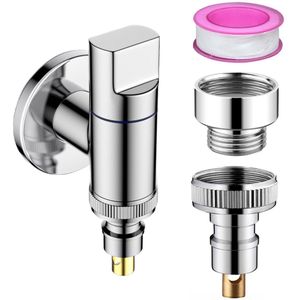 REFTTENW Wasmachinekraan Universeel – Inclusief Installatiegereedschap, Waterstopkraan & Waterslagdemper – Voor Wasmachine Ombouw Licht Zilver
