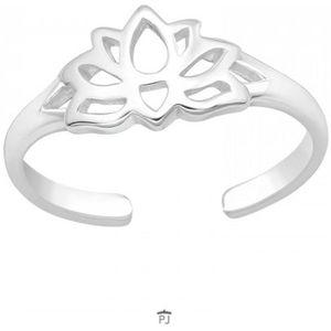 Teenringen | Zilveren teenring, opengewerkte lotusbloem