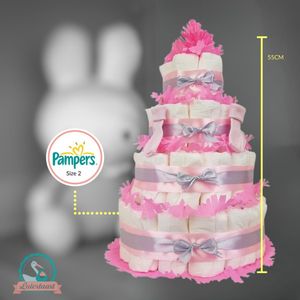 Luiertaart meisje 4-laags met 87 A-merk pampers en XL kaart - kraamcadeau - babyshower- pampertaart