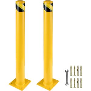 Veiligheidspaal, 48“ Hoog, Stalen Buis met 5,5” Buitendiameter, Geel, 8 Ankerbouten, Ideaal voor Verkeersgevoelige Gebieden