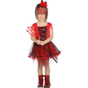 Wilbers & Wilbers - Duivel Kostuum - Verduveld Klein Duiveltje - Meisje - Rood - Maat 152 - Halloween - Verkleedkleding