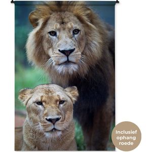 Wandkleed Leeuwen - Leeuw en leeuwin Wandkleed katoen 120x180 cm - Wandtapijt met foto XXL / Groot formaat!