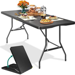 Opvouwbare campingtafel 180 x 75 x 74 cm met handvat en waterdichte toplaag - Ideaal voor buitenfeest en barbecue - Draagbare picknicktafel voor strand - Zwart