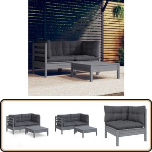vidaXL Loungeset 3-delig - Grenenhout - Antraciet Loungeset - Lounge Set - Tuinset - Houten Loungestoel - Buitendrankjes Tafel