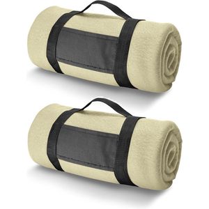 6x Fleece dekens/plaids zandkleurig met afneembaar handvat 150 x 120 cm  - Fleecedekens - Woonaccessoires