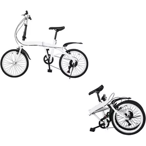 XUEMANSHOP Vouwfiets 20 Inch – 7 Versnellingen, Koolstofstaal, 90 Kg Max., Zithoogte 70-90 Cm, Wit, Incl. Bel & Montageset