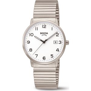 Boccia Titanium 3660-01 Heren Horloge - Mineraalglas - Zilverkleurig - 39 mm breed - Quartz - Vouw/Vlindersluiting - 5 ATM (douchen)