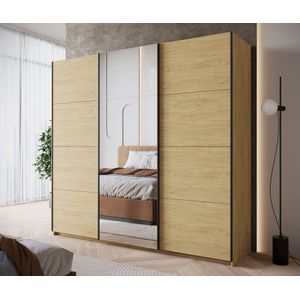 Meubella - Kledingkast Zapata - Eiken - 220 cm - Met spiegel