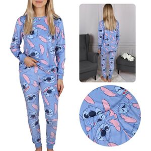 DISNEY Stitch Damespyjama van blauw velours met lange mouwen