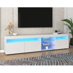 Gran Vida® - TV Meubel met LED Verlichting - Glazen Legplanken - Wit - 180 x 35 x 45cm
