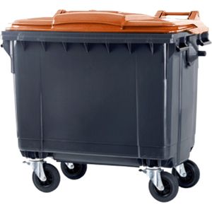 Afvalcontainer 660 liter grijs met oranje deksel