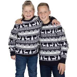 Foute Kersttrui Kinderen - Jongens & Meisjes - Christmas Sweater ""Modern Blauw & Wit"" - Maat 146-152 - Kerstcadeau