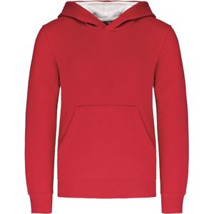 K453 - Kinder hooded sweater met gecontrasteerde capuchon, Rood/Wit, maat 12/14 jaar