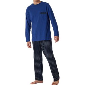 SCHIESSER Comfort Nightwear pyjamaset - heren pyjama lang biologisch katoen gestreept marineblauw - Maat: 3XL
