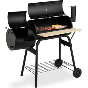 Smoker Barbecue - Zwart - Staal, Hout, Kunststof - Met Wielen