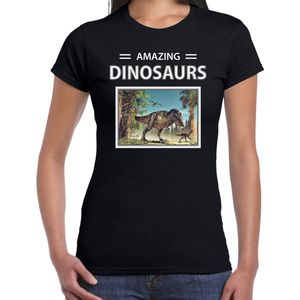 Dieren foto t-shirt T-rex dino - zwart - dames - amazing dinosaurs - cadeau shirt Tyrannosaurus Rex dinosaurus  liefhebber XS