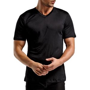 Zijden Heren T-Shirt V-Hals Zwart Small - 100% Zijde