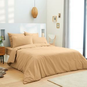 Univers Décor - 4-delige Unicolore Taupe lakenset voor bed 140 x 190 cm 100% katoen / 57 draden/cm²