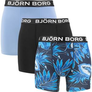 Björn Borg performance 3P microfiber boxers basic leafs zwart & blauw - S