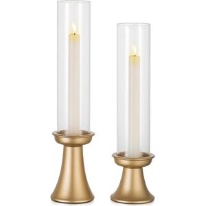 Hurricane Candlestick Gold 2 Pieces Large Glass Candlesticks Taper Candle Wedding Centrepieces for Tables Dining Room Cloak Christmas Home Decor. (Aanpassing: ""Hurricane Candlestick"" verwijderd uit de titel)