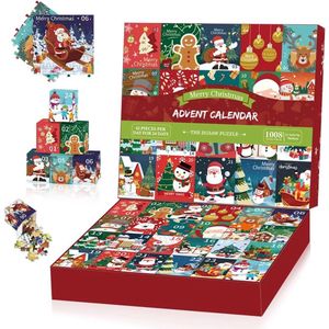 HIULLEN Adventskalender 2024, puzzel voor volwassenen, 1008 delen, kerstkalender, cadeaus voor kinderen, 24 vakjes, kerstpuzzels, cadeau voor jongens en meisjes