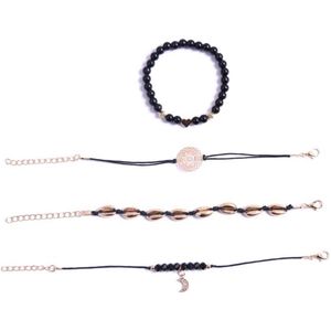 CHARO Set Armbanden Schelpen Mandala - 5 delig - Goud - Zwart