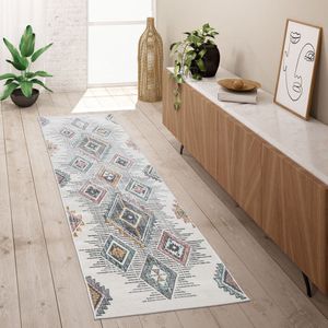 Paco Home Vloerkleed Loper Gang Slaapkamer Laagpolig Modern Pastel Boho Scandi Ruitpatroon 60x100 cm