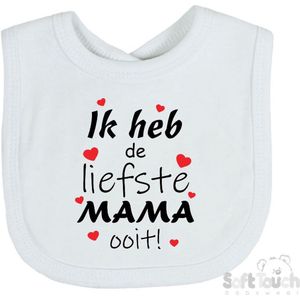 Soft Touch Slabber Slabbetje Slab ""Ik heb de liefste MAMA ooit!"" Moederdag Unisex Katoen Wit/zwart/rood Maat 33x22 Cm