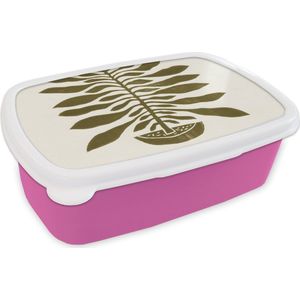 Broodtrommel Roze - Lunchbox - Brooddoos - Planten - Vaas - Bloemen - Pastel - 18x12x6 cm - Kinderen - Meisje