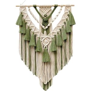 Handgemaakt geweven boho-macramé wandtapijt - groene muurdecoratie - 45 x 75 cm