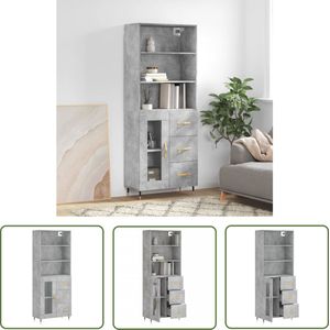 The Living Store Hoge kast 69,5x34x180 cm bewerkt hout betongrijs - Hoge Kast - Opbergkast - Betonnen Kast - Houten Kast - Dressoir