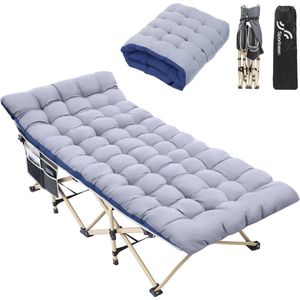 Opklapbaar Veldbed met Kussen - XXL Campingbed, Inklapbaar en Geschikt voor Binnen en Buiten - 188 x 71 cm, Tot 204 kg