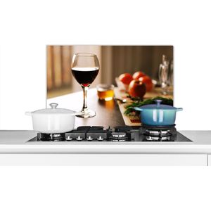 Spatscherm keuken 70x50 cm - Kookplaat achterwand Lekkere rode wijn met groenten - Muurbeschermer - Spatwand fornuis - Hoogwaardig aluminium