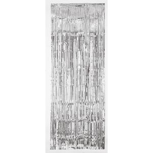 2x stuks folie deurgordijn zilver 243 x 91 cm - Feestartikelen/versiering - Tinsel deur gordijn