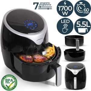 GoodVibes - Airfryer XXL - 7-in-1 - Hot Air Oven 5.5L - 1700 Watt - LED Display with Touch Screen - 7 Programmes - Build-in 60 Minute Timer - Hot Air Fryer - Black