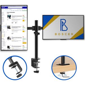 Boscer Monitor Arm - 2 Schermen - 13 tot 32 Inch - Dubbele Monitorstandaard - Beeldscherm Statief - Monitor Beugel - Zwart Staal