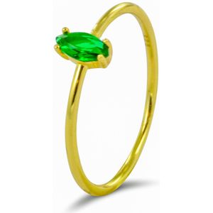 Silventi 9SIL-21643 Zilveren Ring - Dames - Groene Zirkonia - Ovaal - 5,5 x 3 mm - Maat 56 - Zilver - Gold Plated (Verguld/Goud op Zilver)