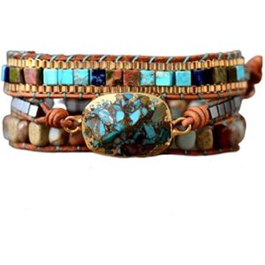 Marama - wikkelarmband Rocky Road Blue - dames armband - Jaspis - 60 cm - cadeautje voor haar
