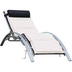 Ligbed met Kussen - Ligstoel - Stoelen - Tuinstoelen - Aluminium - Verstelbaar - Crèmewit